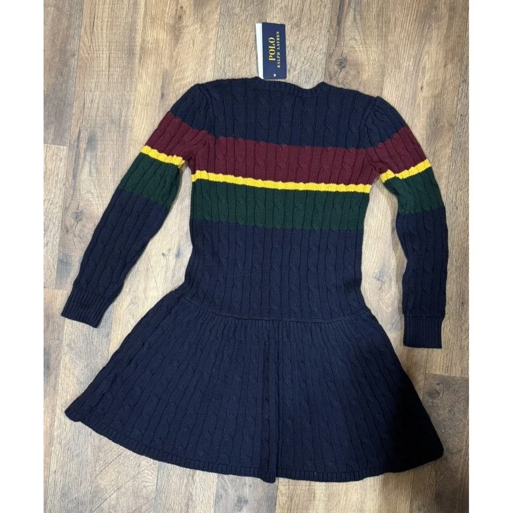 Ralph‎ Lauren Girls Striped Cable Knit Cotton Sweater Dress Size 6 NEW $125